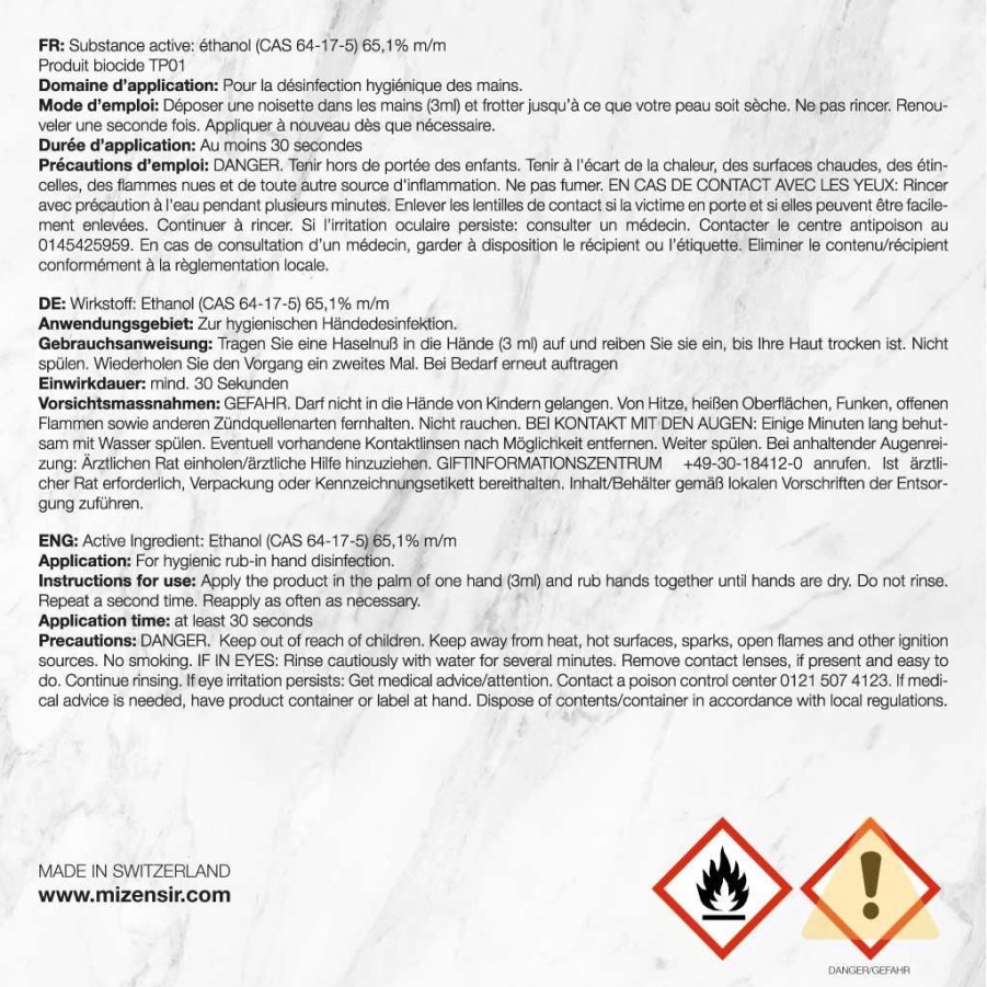 Mizensir Genève Gingembre | Desinfektionsmittel-Nachfullpackung Hot